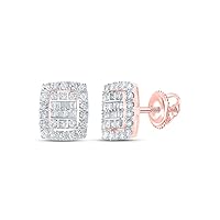 10K Rose Gold Baguette Diamond Rectangle Cluster Earrings 3/4 Ctw.