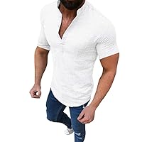 Shirts for Men,Plus Size T-Shirts Short-Sleeved Casual Shirt Collarless Standing Collar Summer Top Tee Blouse 2024