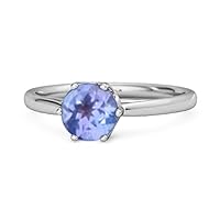 Solid 925 Sterling Silver 0.25 Ctw Simulated Blue Tanzanite Gemstone 6-Prong Set Solitaire Ring