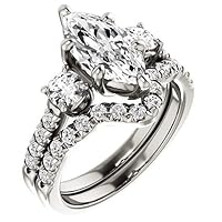 3 CT Marquise Colorless Moissanite Engagement Ring Set for Women/Her, Wedding Bridal Ring Set, Eternity Sterling Silver Solid Diamond Solitaire Prong Anniversary Promise Gift for Her