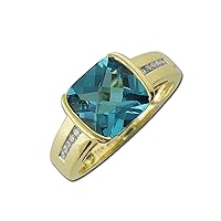 Blue Topaz and Diamond Cushion & Round Shape Ring 2.60 ct tw in 14K Yellow Gold