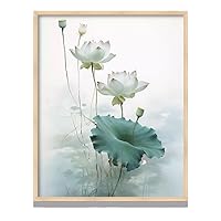 Lotus Flower Canvas Print Wall Art Pictures Decor Floral Blooming Painting Modern Bathroom Decor Framed Home Bathroom Decor (H, 8X10 inches)