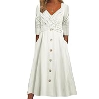 Fall Wedding Guest Dress for Women - Casual Plus Size Cross-Button Long-Sleeve Tiered Maxi Dress with Pockets