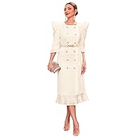 Fall Dresses for Women 2023 1pc Puff Sleeve Double Breasted Belted Ruffle Hem Dress Dresses for Women