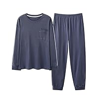Men's Navy Blues Pajamas Set L-4XL Fall/Winter Soft Cotton Casual Pajamas Men's Pajamas Home Suit