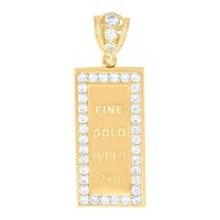 10k Yellow Gold Mens CZ Cubic Zirconia Simulated Diamond Fine Gold Bar Currency Charm Pendant Necklace Jewelry for Men