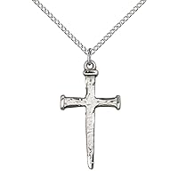 Sterling Silver Nail Cross Pendant with 18