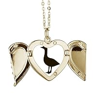 Black Goose Cute Animal Portrayal Folded Wings Peach Heart Pendant Necklace