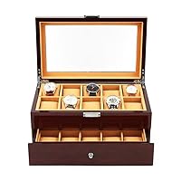 20 Grids Double Layer Retro Watch Box Wooden Sandalwood Watch Case Boxes Storage Organizer with Drawer for Men Watch Women Gift (Color : Red, Size Red