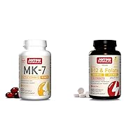 Jarrow Formulas MK7, Promotes Bone Health, 90 mcg, 120 Softgels & Extra Strength Methyl B-12 1000 mcg & Methyl Folate 400 mcg + P-5-P, Dietary