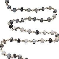 Dendritic Opal 3-4MM Faceted Rondelle Gemstone Beaded Rosary Chain by Foot For Jewelry Making - 24K Gold Plated Over Silver Handmade Beaded Chain Connectors - Wire Wrapped Bead Chain Necklaces