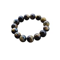 Genuine Natural Gold Blue Tiger Eye Crystal Stretch Round Beads Women Men Bracelet 10-14mm AAAA (13)