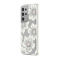 kate spade new york Defensive Hardshell Case Compatible with Samsung Galaxy S21 Ultra 5G - Hollyhock Floral Clear/Cream with Stones/Cream Bumper