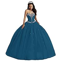 Women's Puffy Tulle Quinceanera Dresses Floor Lenght Crystal Evening Party Ball Gowns