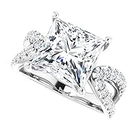 JEWELERYIUM 4 CT Princess Cut Colorless Moissanite Engagement Ring, Wedding/Bridal Ring Set, Solitaire Halo Style, Solid Sterling Silver Vintage Antique Anniversary Promise Ring Gift for Her