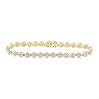 The Diamond Deal 10kt Yellow Gold Womens Round Diamond Flower Cluster Link Bracelet 3-7/8 Cttw