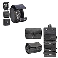 Leather Watch Roll Travel Case (Single Compartment) + Cosmetic Travel Bag