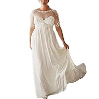 Melisa Bohemian Chiffon A Line Lace Applique Long Wedding Dresses for Bride Short Sleeve Bridal Gowns