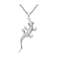 Fashion Cubic Zirconia Pave Gecko Lizard Necklace Animal Pendant Lucky Amulet Necklaces N1012