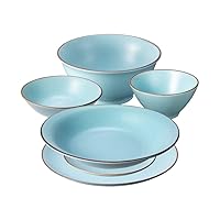 Dinnerware Set, 6-Piece Set, 9.1/6.3 inches (23/16 cm) Plate, 5.5 inches (14 cm), Free Bowl, Donburi, Oval Bowl, Microwave Safe, Made in Japan, Blue