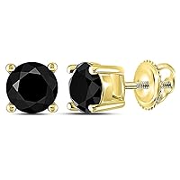 The Diamond Deal 14kt Yellow Gold Round Black Color Enhanced Diamond Solitaire Screwback Stud Earrings 1-1/2 Cttw