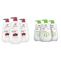 Dove Body Wash with Pump,Revitalizante Cherry & Chia Milk, 3 Count & Body Wash with Pump Refreshing Cucumber and Green Tea Refreshes Skin Cleanser