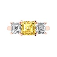 Clara Pucci 3.22ct Square Emerald Baguette cut 3 stone Solitaire Natural Orange Citrine designer Statement Ring 14k Pink Rose Gold