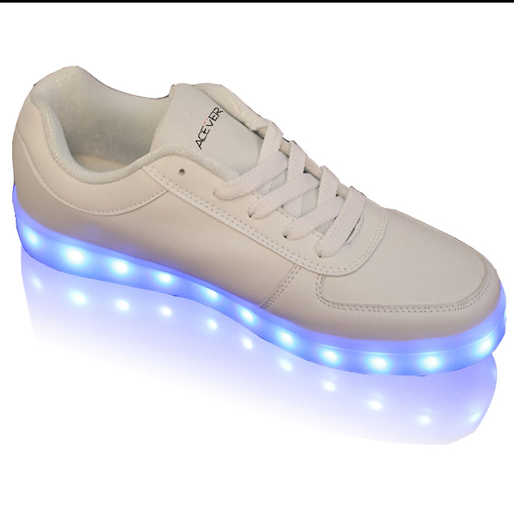 ACEVER Color Changing LED Shoes Flashing Sneakers Casual Shoes Halloween Dancing Party Sports Shoes (US65-Women White