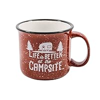 Camco Life is Better at the Campsite Ceramic Mug | Microwave and Dishwasher Safe | Speckled Red Background with White 