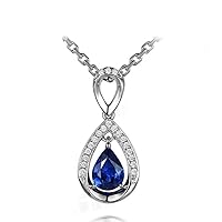 1ct Pear Shaped Natural Blue Sapphire Diamond 14k White Gold Pendant Sterling Silver Necklace Teardrop