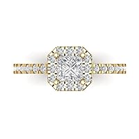 1.23 Ct Brilliant Princess Cut Clear Simulated Diamond 14K Yellow Gold Halo Solitaire with Accents Statement Ring