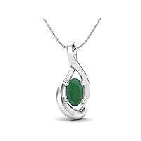Dainty Oval Cut Minimalist Solitaire Green Onyx Pendant Necklace 925 Sterling Silver Oval Shape 5x3mm