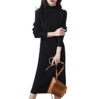 Sweater Dress for Women,Casual Fall Winter Long Sleeve Elegant Midi Dress Trendy Half High Collar Knitted Dress