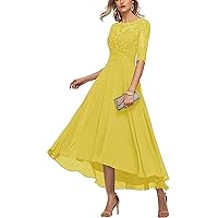 Women's Scoop Lace Applique Asymmetrical Mother of The Bride Dress Plus Size Long Formal Evening Gown Yellow US16