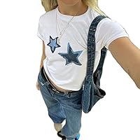 Y2k Cute Star Bow Graphic Print Baby Tees Shirt Women Short Sleeve Fruit Cherry Aesthetic Teens Girl Crop Tops