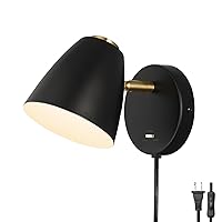 Modern Plug in Wall Sconces, Black LED Wall Lamp, 3 Color Changeable Indoor Sconce Wall Lighting, Small Wall Mounted Reading Light, Plug in Wall Light as Kid Room, Living Room, Bedroom, Bedside
