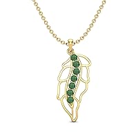 MOONEYE 0.70 Carat Natural Emerald Gemstone Plant Leaf 925 Sterling Silver Pendant Necklace Dainty Plant Lover Jewelry Gift for Womens and Girls