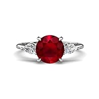 Created Ruby 3.19 ctw Hidden Halo accented Side Lab Grown Diamond Engagement Ring Set in Tiger Claw prong setting in 14K Gold