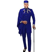 African Men Clothing for Party Wedding Dashiki Printed Coats Ankara Pants and Hat 3 Piece Set Tribal Suit Wax