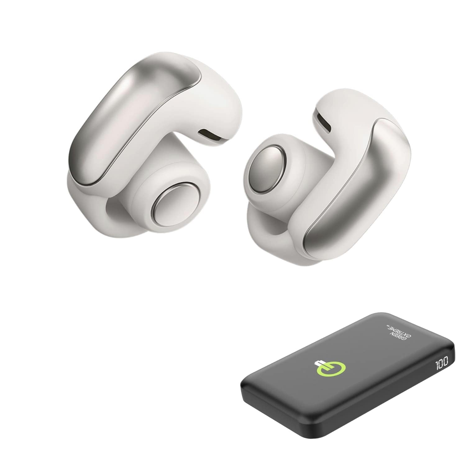 Bose New Ultra Open Earbuds with OpenAudio Technology, Open Ear Wireless Earbuds, Up to 48 Hours of Battery Life, White Smoke with Green Extreme Portable Wireless Charger (White)