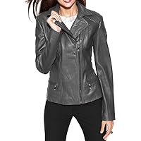 Womens Bambert Lambskin Genuine Leather Jacket, Biker Jacket