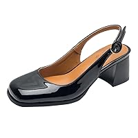 Mary Jane Pumps Closed Square Toe Heels Slingback Chunky Block Heels Dressy Shoes for Women Office Daily
