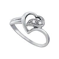 The Diamond Deal 14kt White Gold Womens Round Diamond Simple Heart Ring 1/20 Cttw