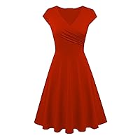 Women's Dresses for Wedding Guest Fashion Solid Color Dress V-Neck Short Sleeve Evening Party Dress, S-3XL