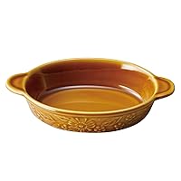 Santo 17513 Banko Ware Au Gratin Dish, Approx. 8.7 x 5.5 inches (22 x 14 cm), Relief Oval, Olive, Made in Japan