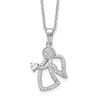 Cheryl M 925 Sterling Silver Rhodium Plated Brilliant cut CZ Religious Guardian Angel Necklace With 2 Inch Extender 18 Inch Jewelry for Women