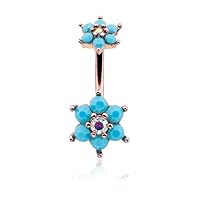 Rose Gold Turquoise Spring Flower Sparkle Prong Set WildKlass Belly Button Ring