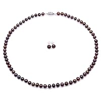 JYX Pearl Necklace Set AA 7-8mm Natural Freshwater Cultured Pearl Necklace and Earrings Set