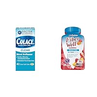 Colace Clear Stool Softener Soft Gel Capsules Constipation Relief 50mg 42ct & Vitafusion Fiber Well Sugar Free Fiber Supplement Peach Strawberry BlackBerry Flavored 90ct