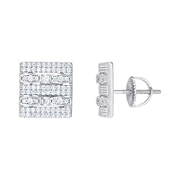 925 Sterling Silver Mens Princess cut CZ Cubic Zirconia Simulated Diamond Square Fashion Stud Earrings Jewelry for Men